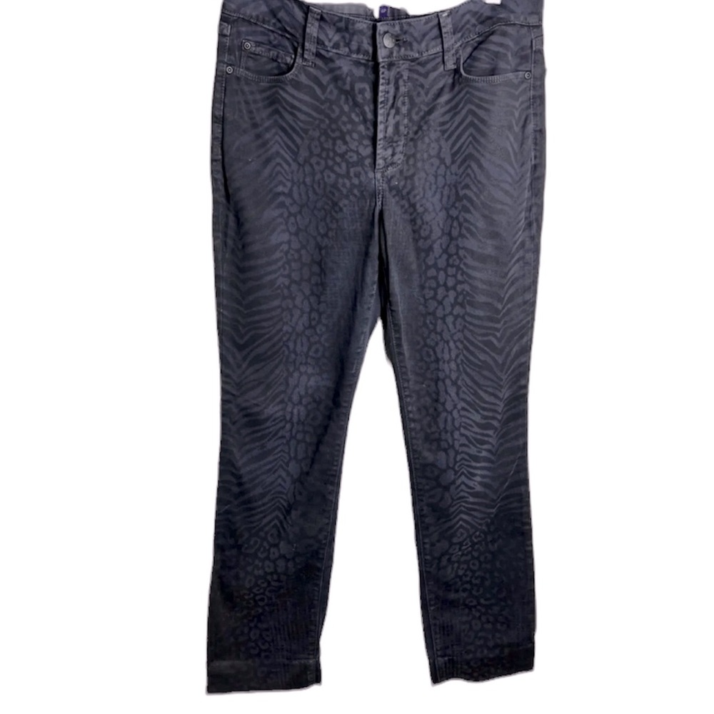 NYDJ Jeans Skinny Black on Black Animal Print Leopard Zebra Stretch ALTERED 6P